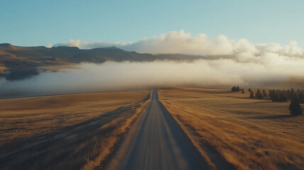 Fototapeta premium Empty country road leading into misty horizon