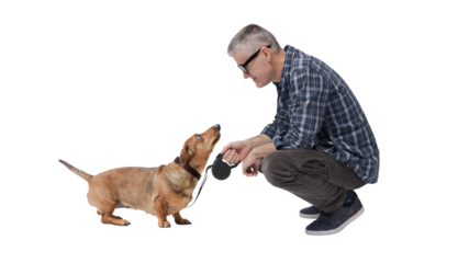 Portrait of a pet owner and his dog