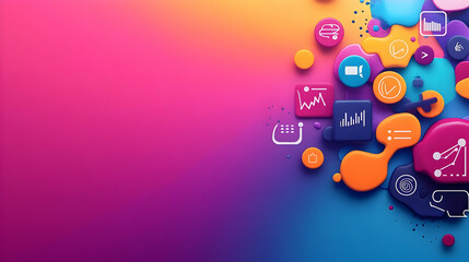 Obraz premium Gradient Background with Digital Marketing Icons for Copy Space Designs