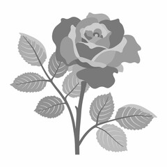 Watercolor translucent roses black icons. Botanical flower illustration. Pressed flower with leaves drawing isolated, flowers vector on white background 