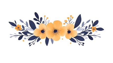 Orange and Blue Floral Arrangement: A Delicate Digital Illustration. AI Generated