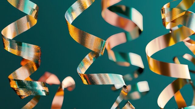 Modern New Year scene with abstract, intertwining streamers in metallic gradient hues of gold and copper. - Powered by Adobe