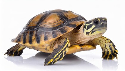 High-quality image of a turtle isolated on a clean white background, showcasing intricate shell patterns and lifelike details, perfect for educational, commercial, or artistic use.