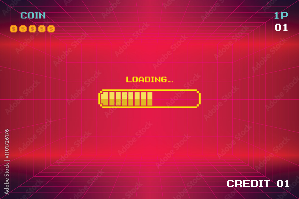 Poster loading. pixel art. 8 bit game. retro game. for game assets in vector illustrations.