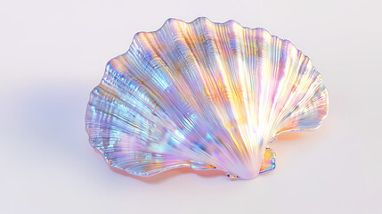 A detailed seashell with intricate ridges and pastel tones, isolated on white background