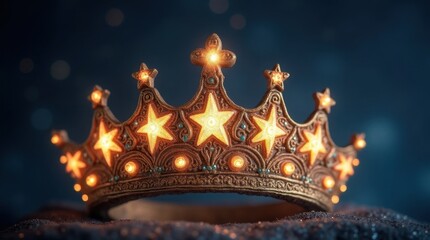 Celestial Crown Icon with Glowing Stars and Moonstone