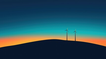 Obraz premium Sustainable Wind Turbines on a Hill at Sunset for Green Energy Production