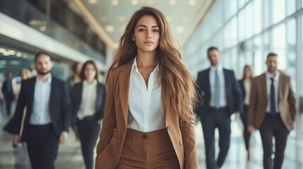 Confident Businesswoman Leading Team in Modern Office