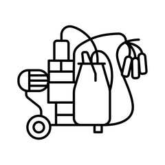 Automated milking system black line icons set.
