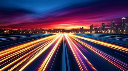 Fototapeta premium Glowing Lines with Motion Blur in a Vibrant Cityscape at Night