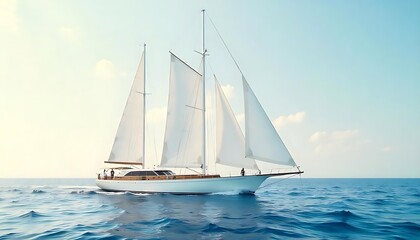 Fototapeta premium Luxurious Sailboat Gliding Peacefully Across the Open Sea. Generator AI