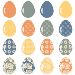 Easter eggs set on white background decor holiday art isolated	
