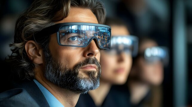 Augmented Reality Business Leader in Modern Office for Collaborative Decision Making with Copy Space