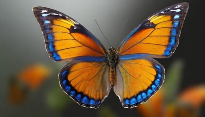 Very beautiful butterfly in flight featuring vibrant blue, yellow, and orange hues with intricate wing patterns, isolated on a transparent background for versatile creative uses.