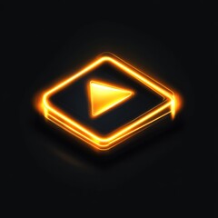 A glowing orange play button icon against a dark background, symbolizing digital media and entertainment.