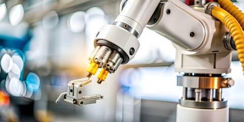 Macro Image Robotic Gripper Holding Small Component Copy Space Precision Automation