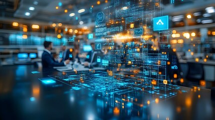 Tech Team Collaboration on AI Development in High Tech Lab with Copy Space for Branding