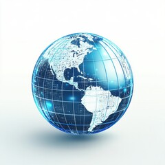 A stunning blue digital globe showcasing the Americas with a futuristic grid design.