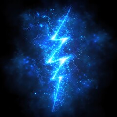 A vibrant blue lightning bolt illuminated against a dark background, creating an electrifying atmosphere.