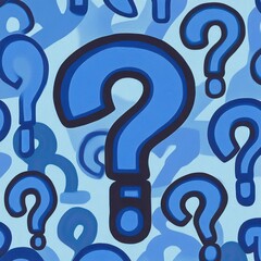 Stylish blue question marks on a soft blue background, conveying curiosity and uncertainty.