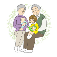 おじいちゃん、おばあちゃんと孫のかわいいイラスト