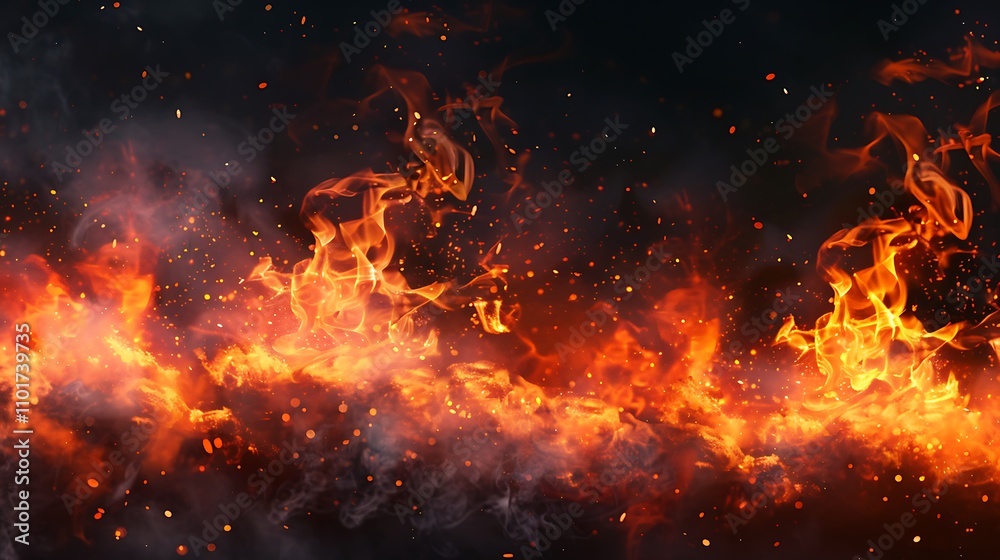 Poster a vibrant display of flames and smoke, creating an intense and dynamic visual effect.