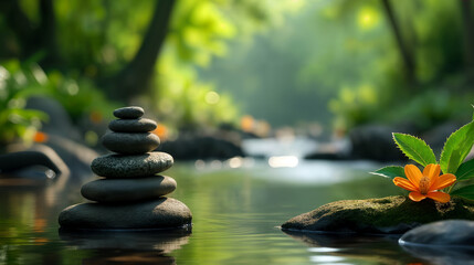Meditation Stones by a Tranquil Creek