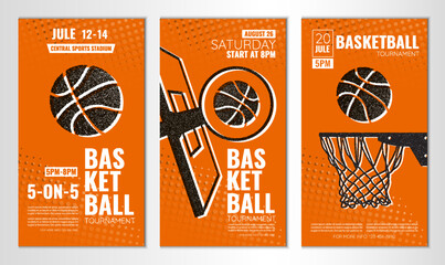 Vector illustration about basketball tournament, match, game. Use as advertising, invitation, banner, poster
