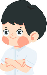 Kid boy student is crossing her arms