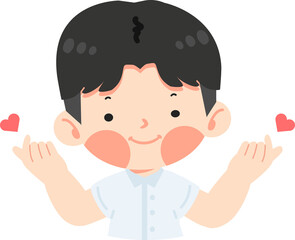 Kid boy make mini heart love sign