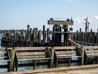 wooden pier in greenport long island new york