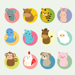 a collection of twelve zodiac animals