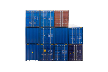 Stacked standard cargo containers isolated on white background