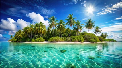 Exotic Indian Ocean Island Paradise Surrounded by Lush Palm Trees in HD - Tropical Landscape, Serenity, Nature's Beauty, Island Getaway, Vacation Dreamscape
