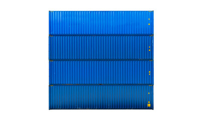 Obraz premium Stacked standard blue cargo containers isolated on white background