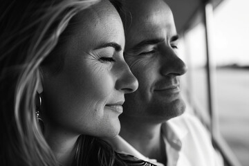 Fototapeta premium AI generated picture of happy couple on romantic honeymoon cruise