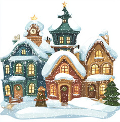 Fototapeta premium Christmas village building. One building. graphic flat image. Building is front facing. Clip art illustration.