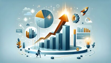 Obraz premium Flat Geometric Shapes Rising Bar Graph Growth Tracking Shot Simple Flat Vector Business Illustration