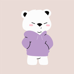 Cute polar bear in a sweatshirt. Trendy vector illustration.