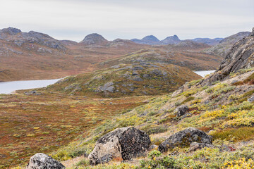Hills and mountains on the Arctic Circle Trail which links Kangerlussuaq and Sisimiut, Greenland