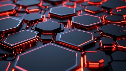 Obraz premium Interconnected Hexagonal Patterns in Futuristic Digital Landscape