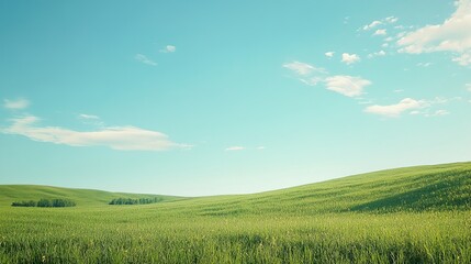 Obraz premium Serene Rolling Hills: A picturesque landscape of gently rolling green hills under a vibrant blue sky, evoking a sense of peace and tranquility.