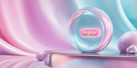 Register and submission concept. A vibrant register button on a pastel background