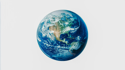 Planet Earth on a White Background, Stunning Visuals of Our Blue Planet, High-Resolution, Isolated, and Vibrant Colors.