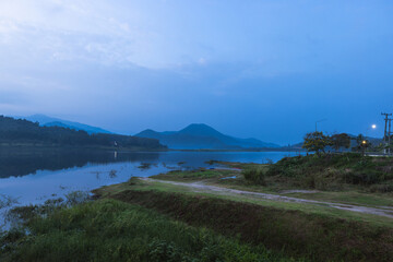 Landscape of Huai Tha Khoei Reservoir in evening at Ban Kha Ratchaburi Thailand