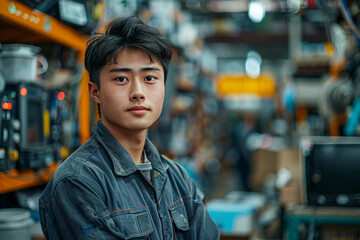 Fototapeta premium Professional engineer in industrial uniform at big company enterprise generative AI