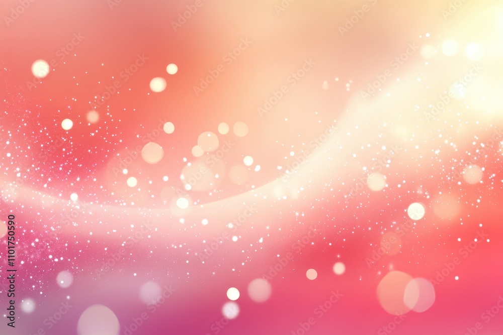 Leinwandbilder Peach and pink gradient background with sparkling white bokeh. A soft pastel background with twinkling bokeh lights and an abstract wave design, creating a dreamy atmosphere for Valentine's Day themes