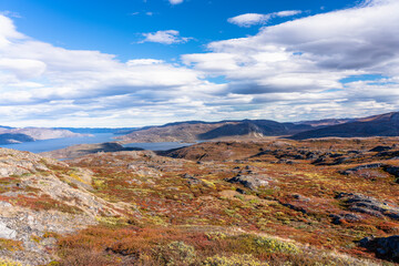 Hills and mountains on the Arctic Circle Trail which links Kangerlussuaq and Sisimiut, Greenland