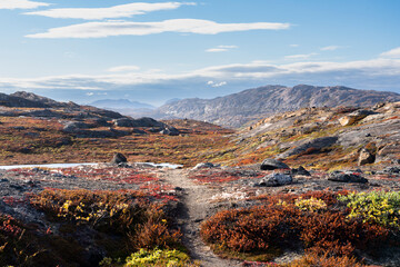 Hills and mountains on the Arctic Circle Trail which links Kangerlussuaq and Sisimiut, Greenland