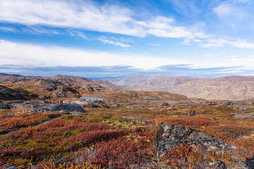 Hills and mountains on the Arctic Circle Trail which links Kangerlussuaq and Sisimiut, Greenland